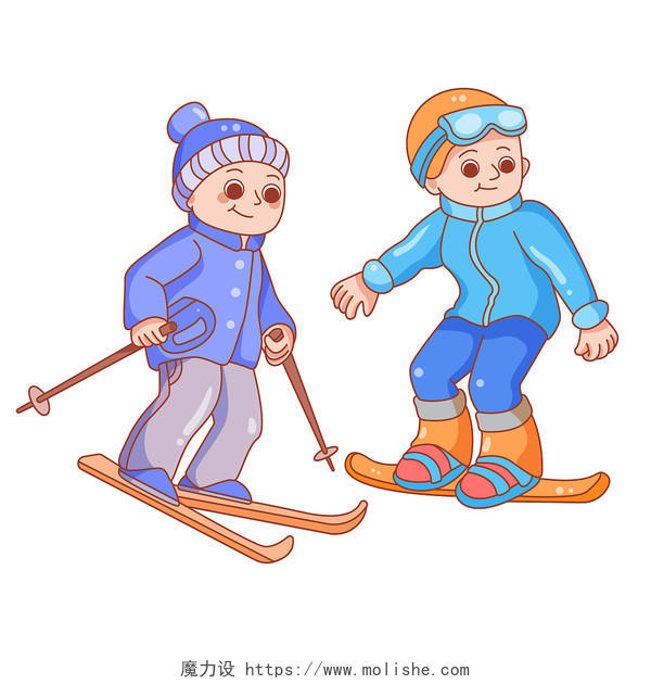 卡通运动户外健康营养滑雪组合图插画素材png